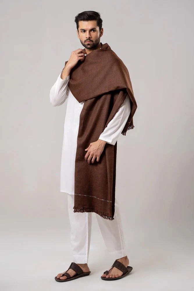 J. Men's Winter Wool Shawl - Coffee Brown - Image 3