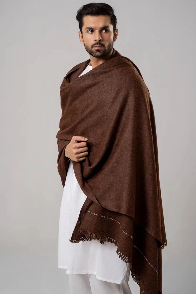 J. Men's Winter Wool Shawl - Coffee Brown - Image 4