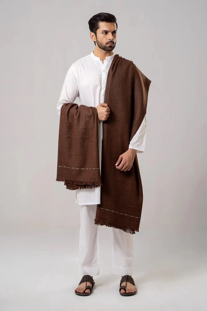 J. Men's Winter Wool Shawl - Coffee Brown - Image 5