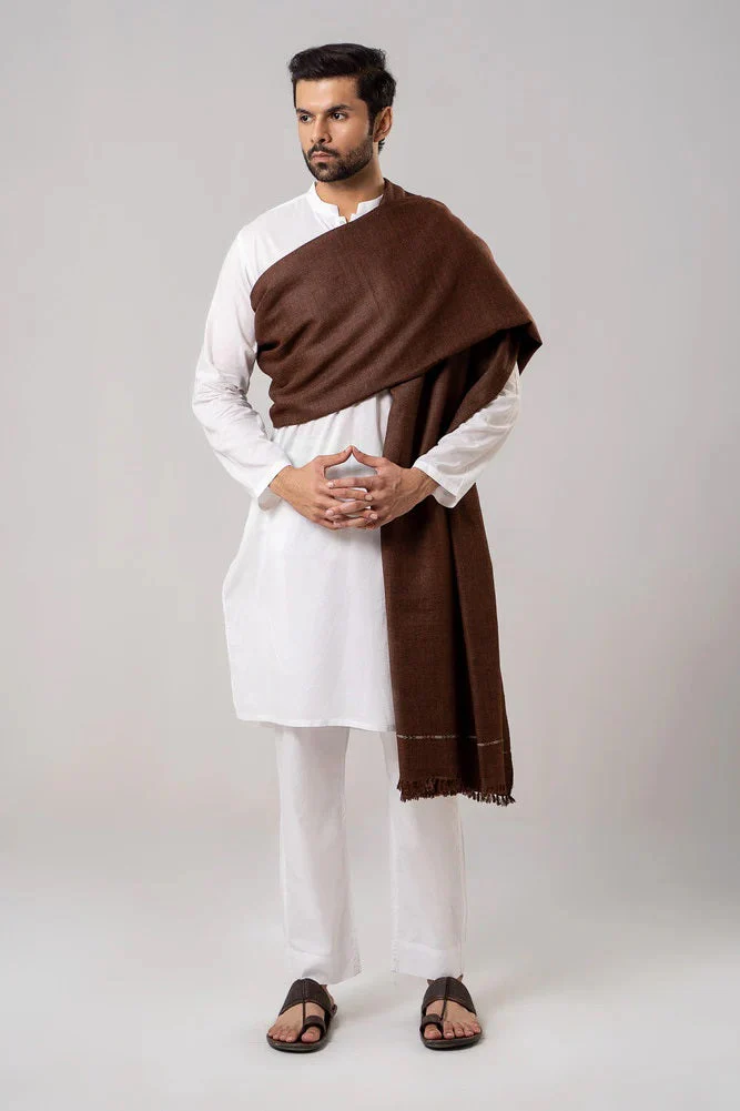 J. Men's Winter Wool Shawl - Coffee Brown - Image 6