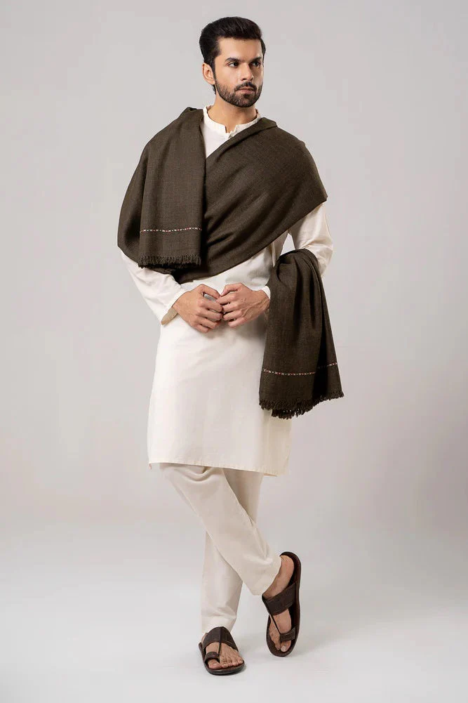 J. Men's Winter Wool Shawl - Dark Brown - Image 3