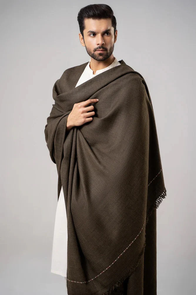 J. Men's Winter Wool Shawl - Dark Brown - Image 4