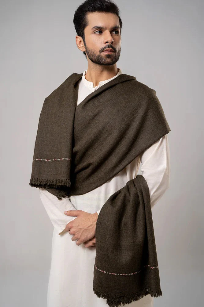 J. Men's Winter Wool Shawl - Dark Brown - Image 5
