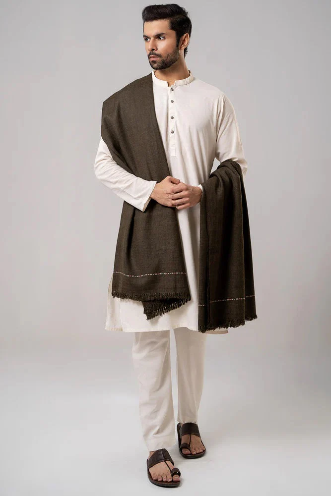 J. Men's Winter Wool Shawl - Dark Brown - Image 6