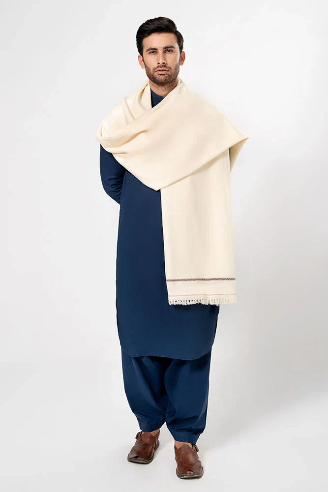 J. Men's Winter Wool Shawl - White - Image 3