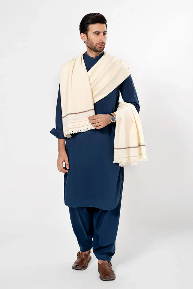 J. Men's Winter Wool Shawl - White - Image 4