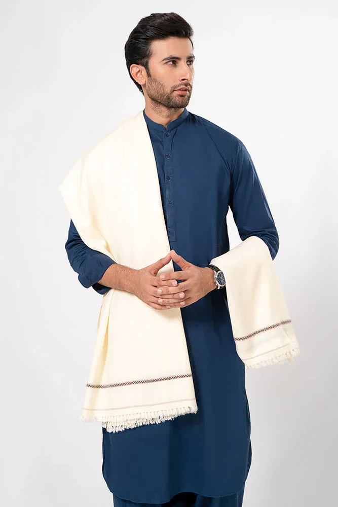 J. Men's Winter Wool Shawl - White - Image 5