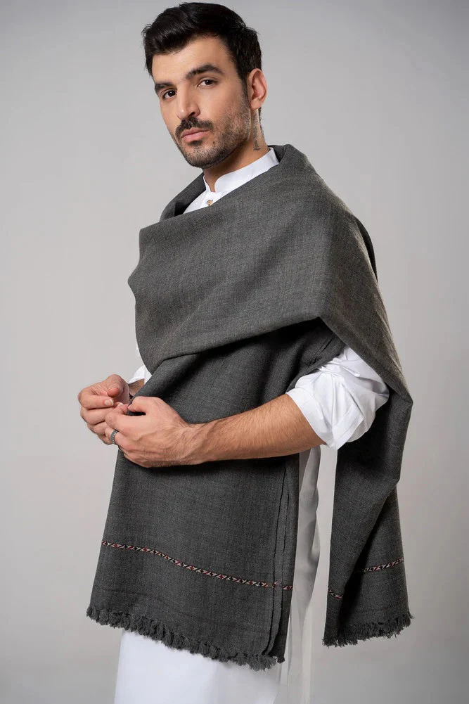 J. Men's Winter Wool Shawl - Dark Grey - Image 3