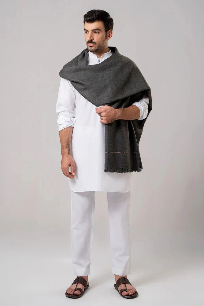 J. Men's Winter Wool Shawl - Dark Grey - Image 4