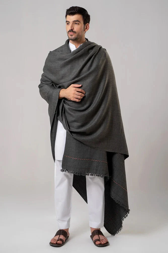 J. Men's Winter Wool Shawl - Dark Grey - Image 5