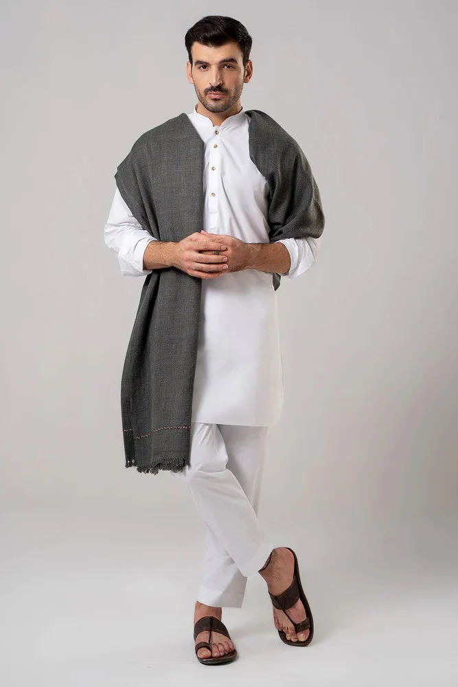 J. Men's Winter Wool Shawl - Dark Grey - Image 6