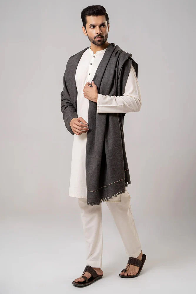 J. Men's Winter Wool Shawl - Dark Grey - Image 7