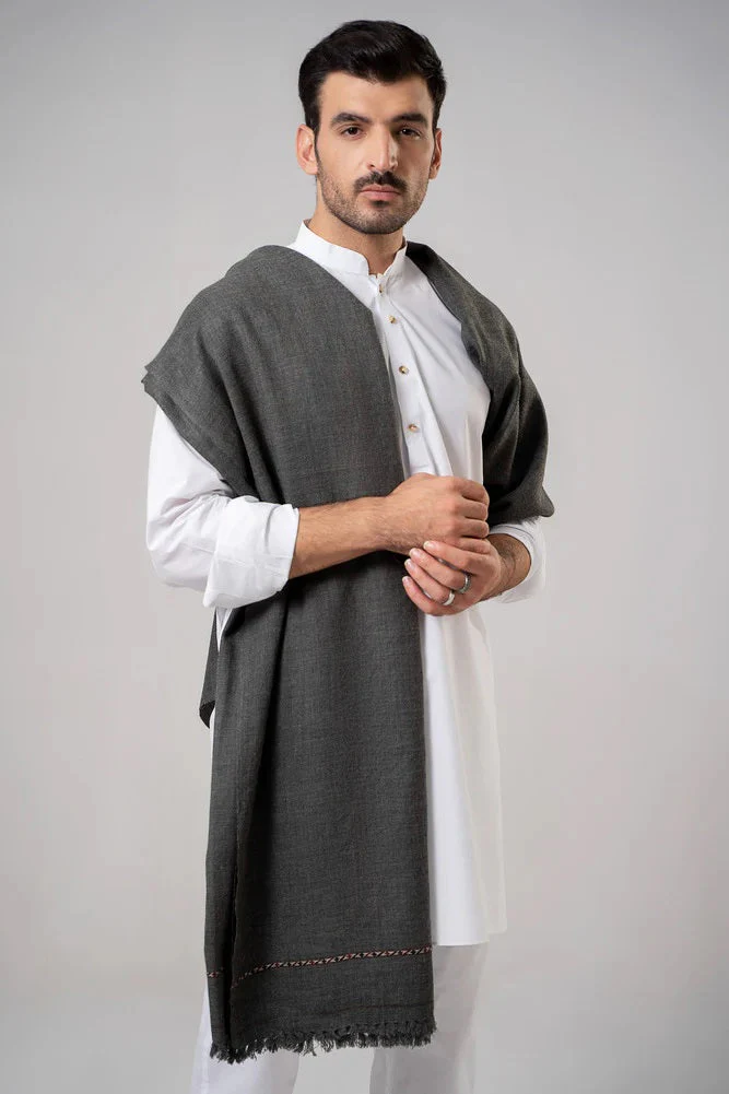 J. Men's Winter Wool Shawl - Dark Grey - Image 8