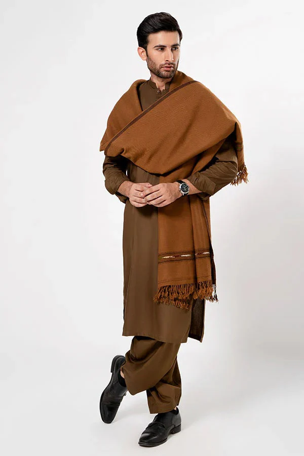 J. Men's Winter Wool Shawl - Copper Brown - Image 3