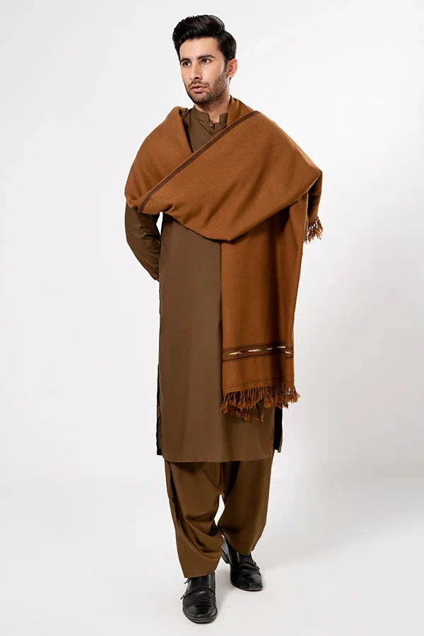 J. Men's Winter Wool Shawl - Copper Brown - Image 4