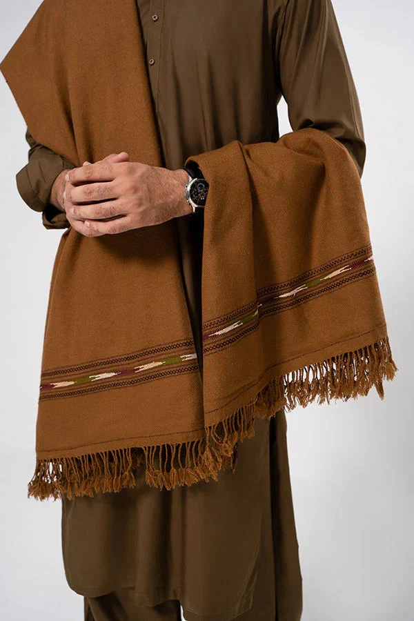 J. Men's Winter Wool Shawl - Copper Brown - Image 5