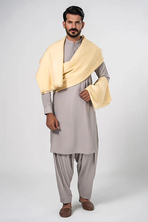 J. Men's Winter Wool Shawl - Cream - Image 3