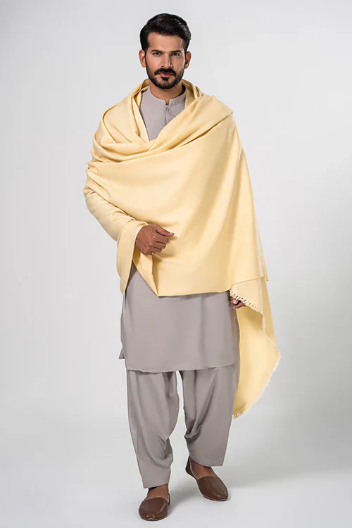 J. Men's Winter Wool Shawl - Cream - Image 4