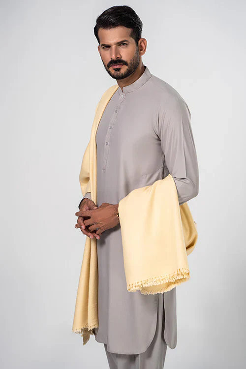 J. Men's Winter Wool Shawl - Cream - Image 5