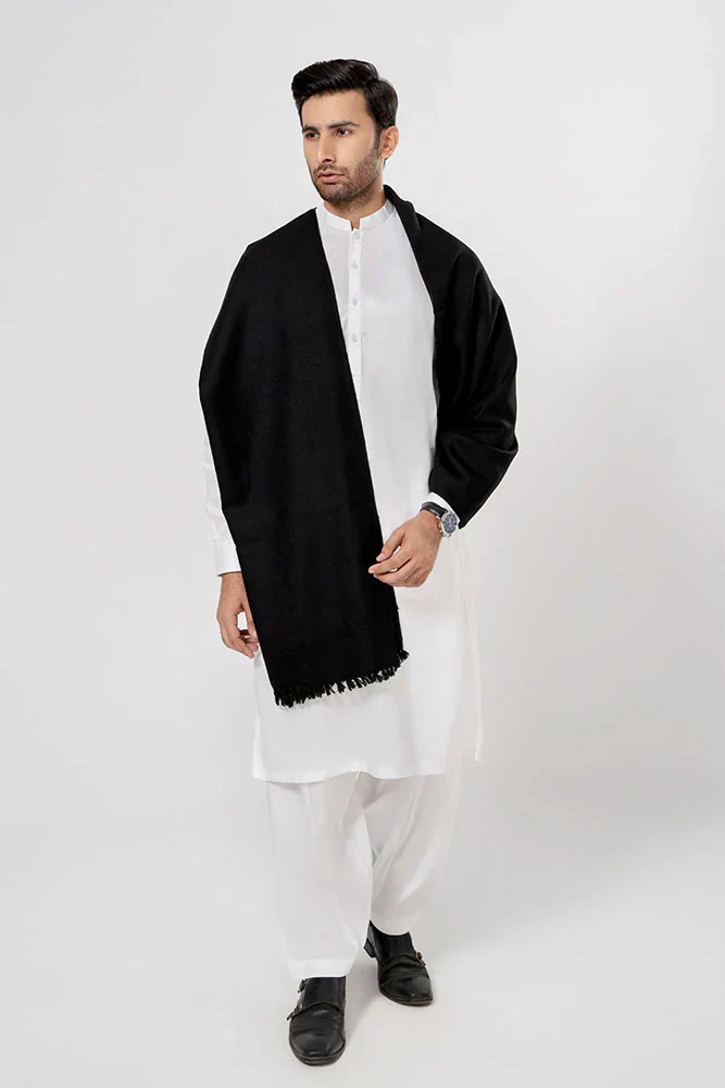 J. Men's Winter Wool Shawl - Black - Image 3