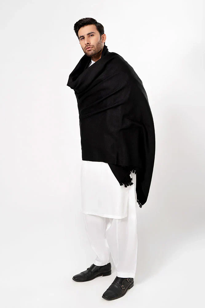 J. Men's Winter Wool Shawl - Black - Image 4
