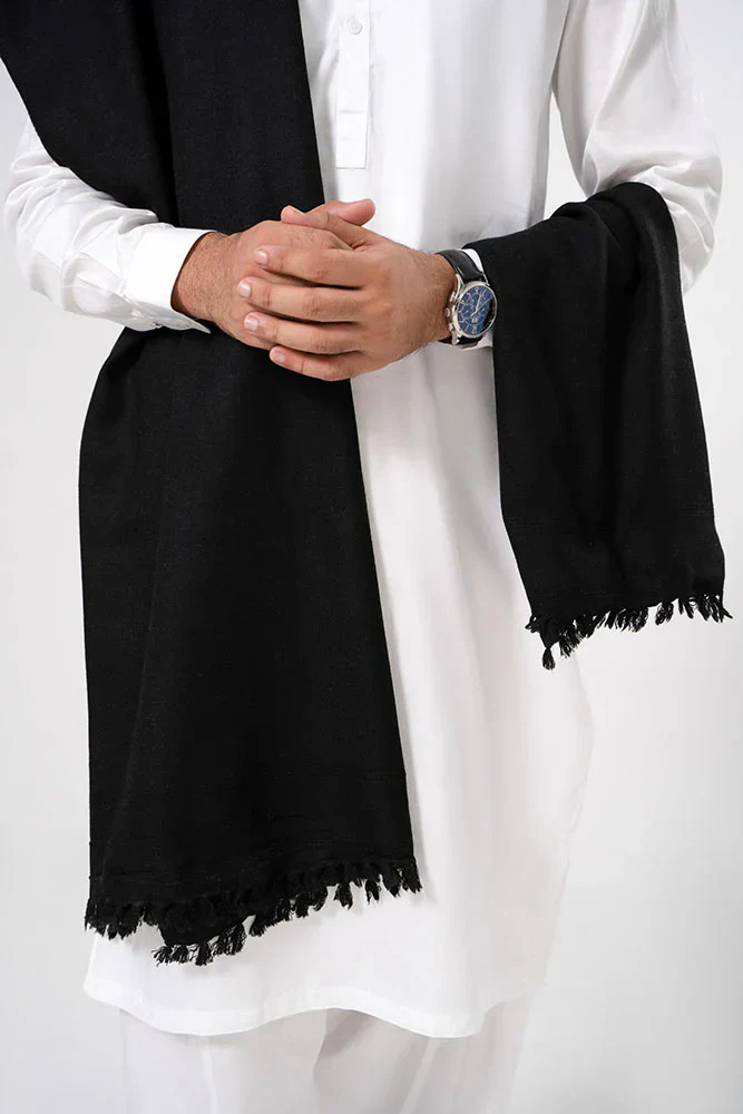 J. Men's Winter Wool Shawl - Black - Image 5