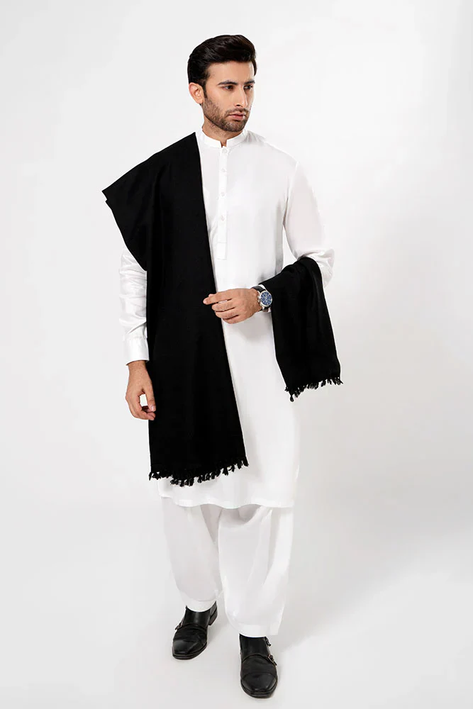J. Men's Winter Wool Shawl - Black - Image 6