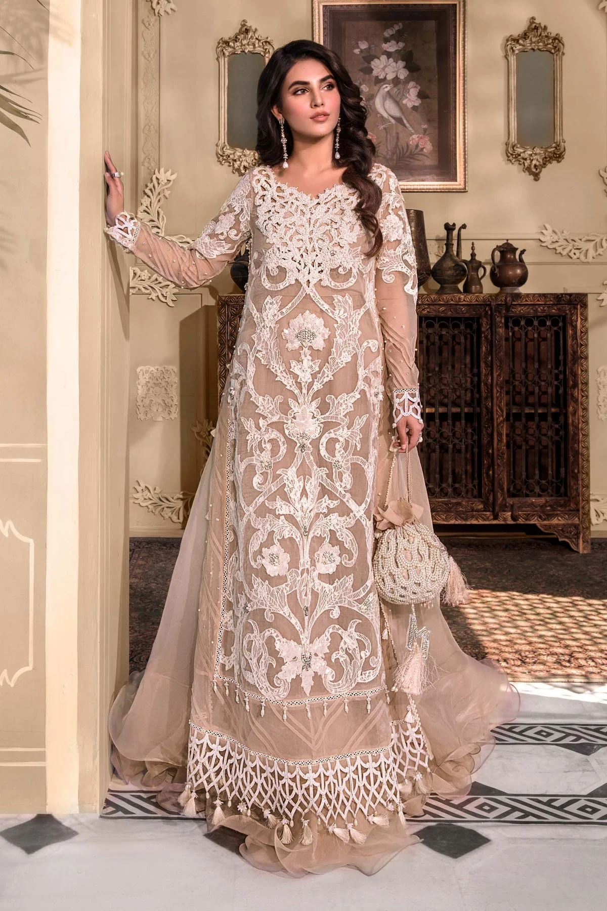 M.B DRESS MBROIDERED ORGANZA HEAVY SPENGLE HAND WORK (Unstitched) MB-071 - Image 4