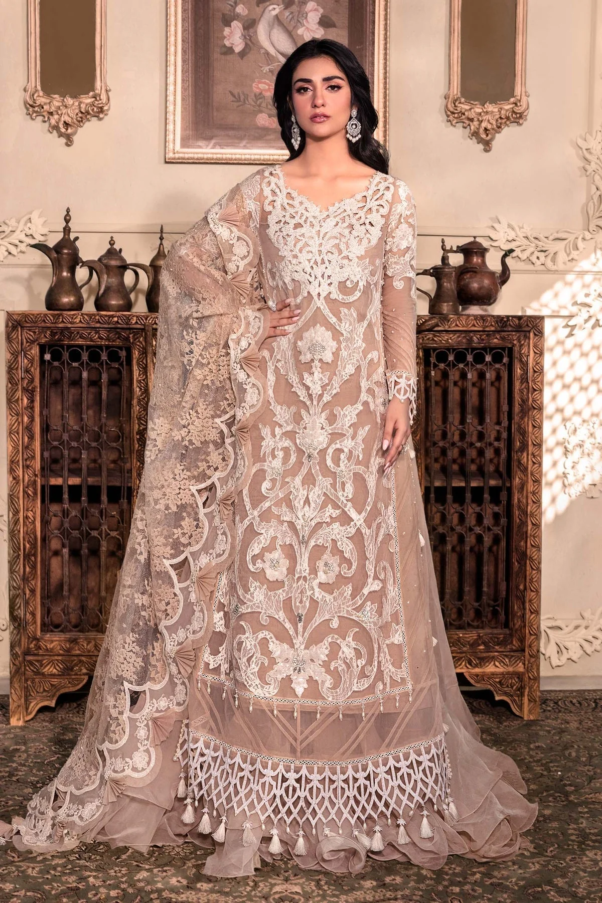 M.B DRESS MBROIDERED ORGANZA HEAVY SPENGLE HAND WORK (Unstitched) MB-071 - Image 5