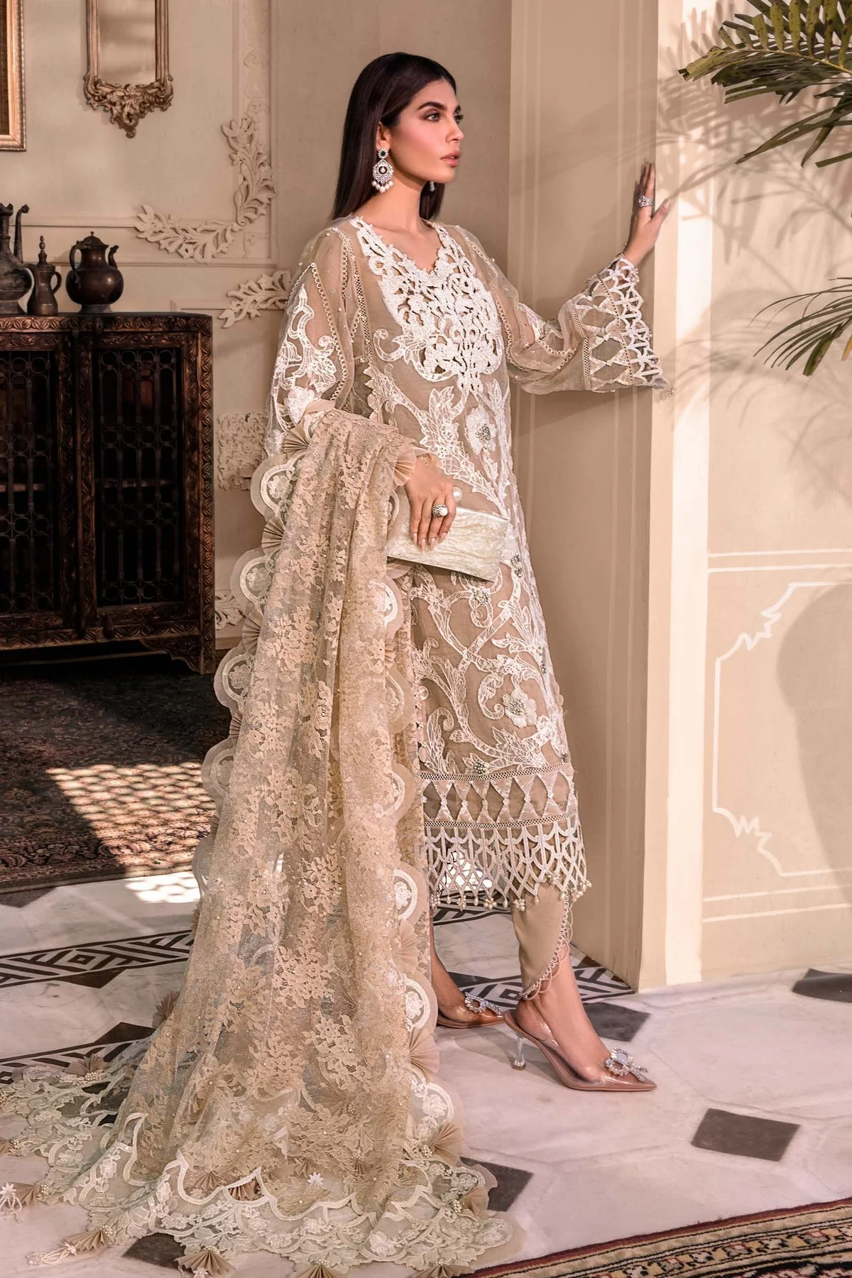 M.B DRESS MBROIDERED ORGANZA HEAVY SPENGLE HAND WORK (Unstitched) MB-071 - Image 8