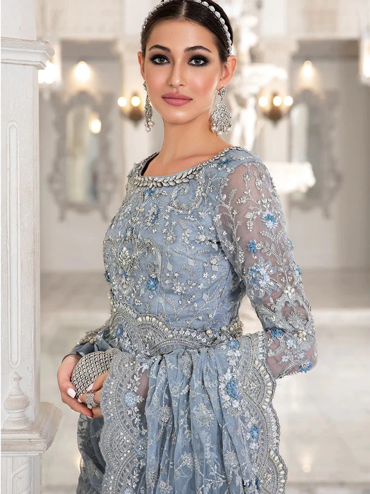 MB Couture Ice Blue Net Saree Collection -Unstitched (MB-SC03) - Image 3