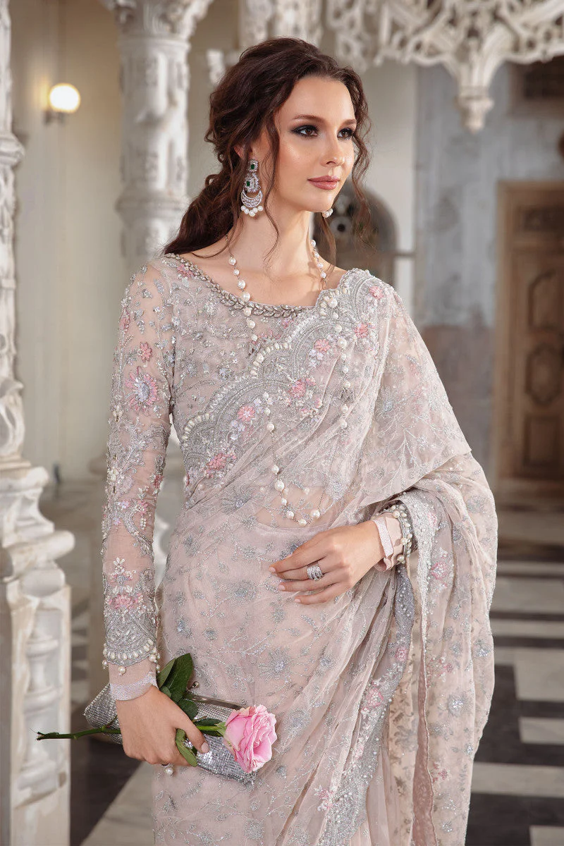 Embellished Pale Pink Net Saree Collection -Unstitched (MB-SC04) - Image 3