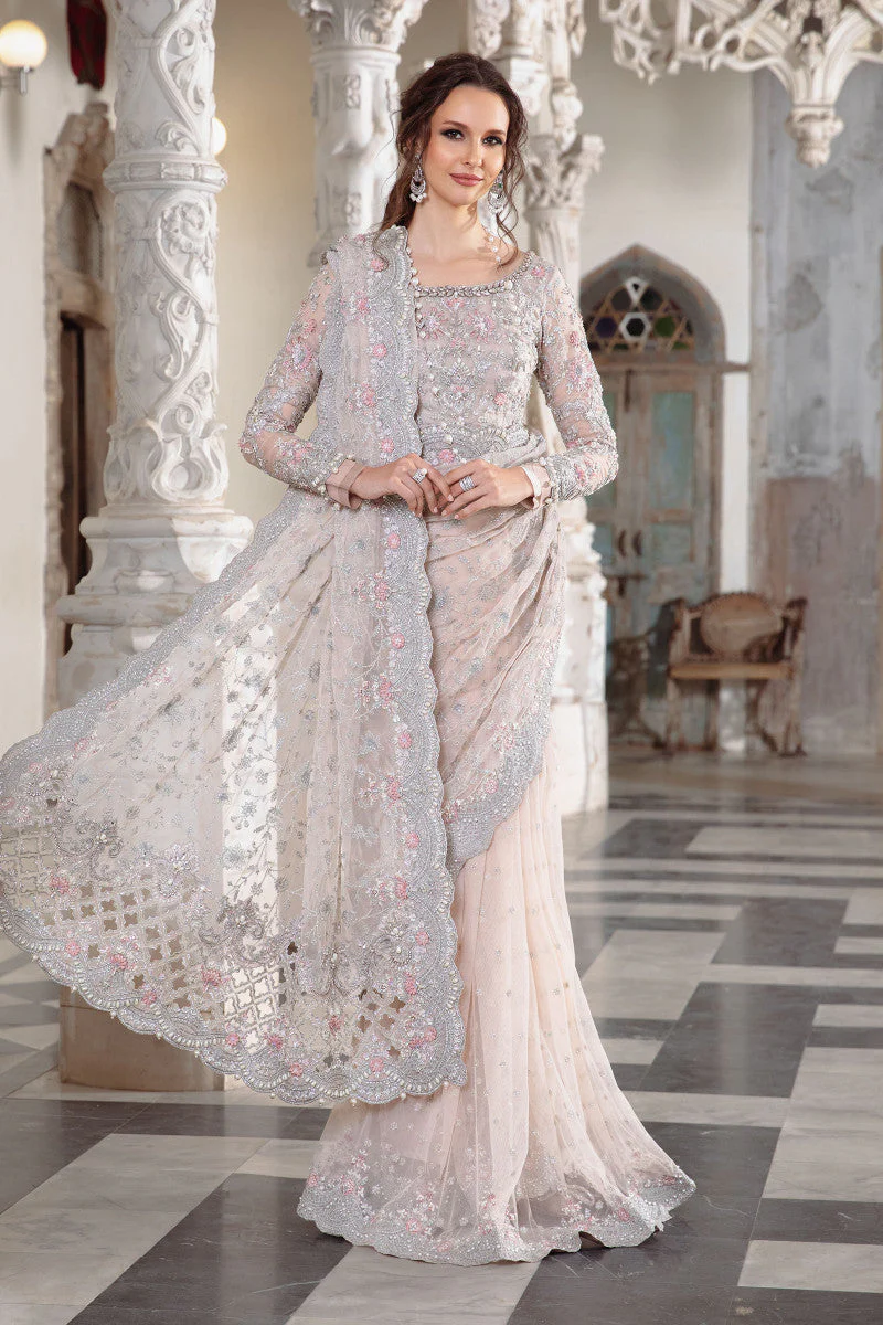 Embellished Pale Pink Net Saree Collection -Unstitched (MB-SC04) - Image 4