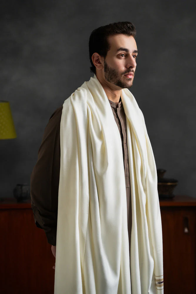 Men's Winter Pashmina Woolen Shawl - (Cream) - JS-02 - Image 3