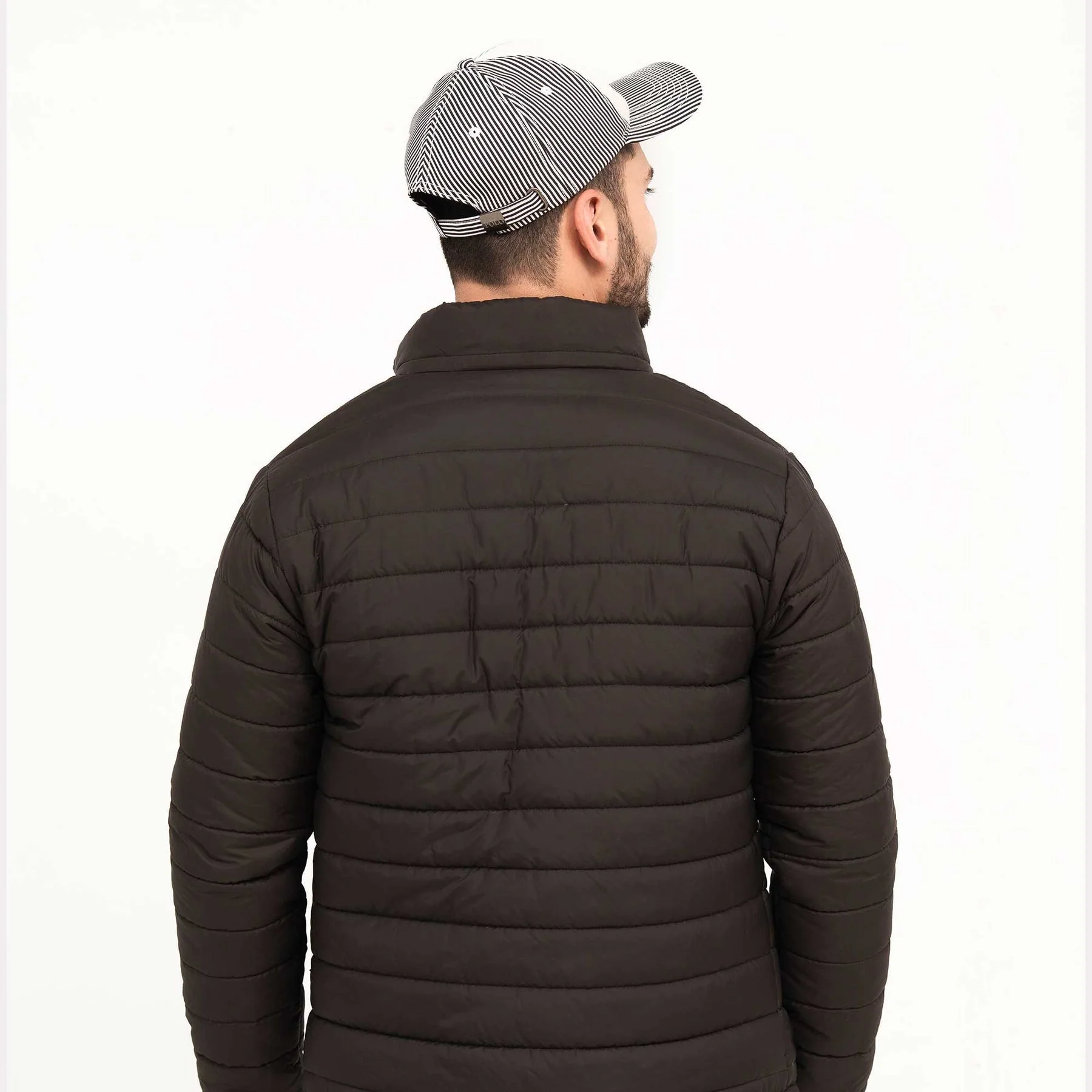 Stand Collar Puffer Jacket - Black - Image 3
