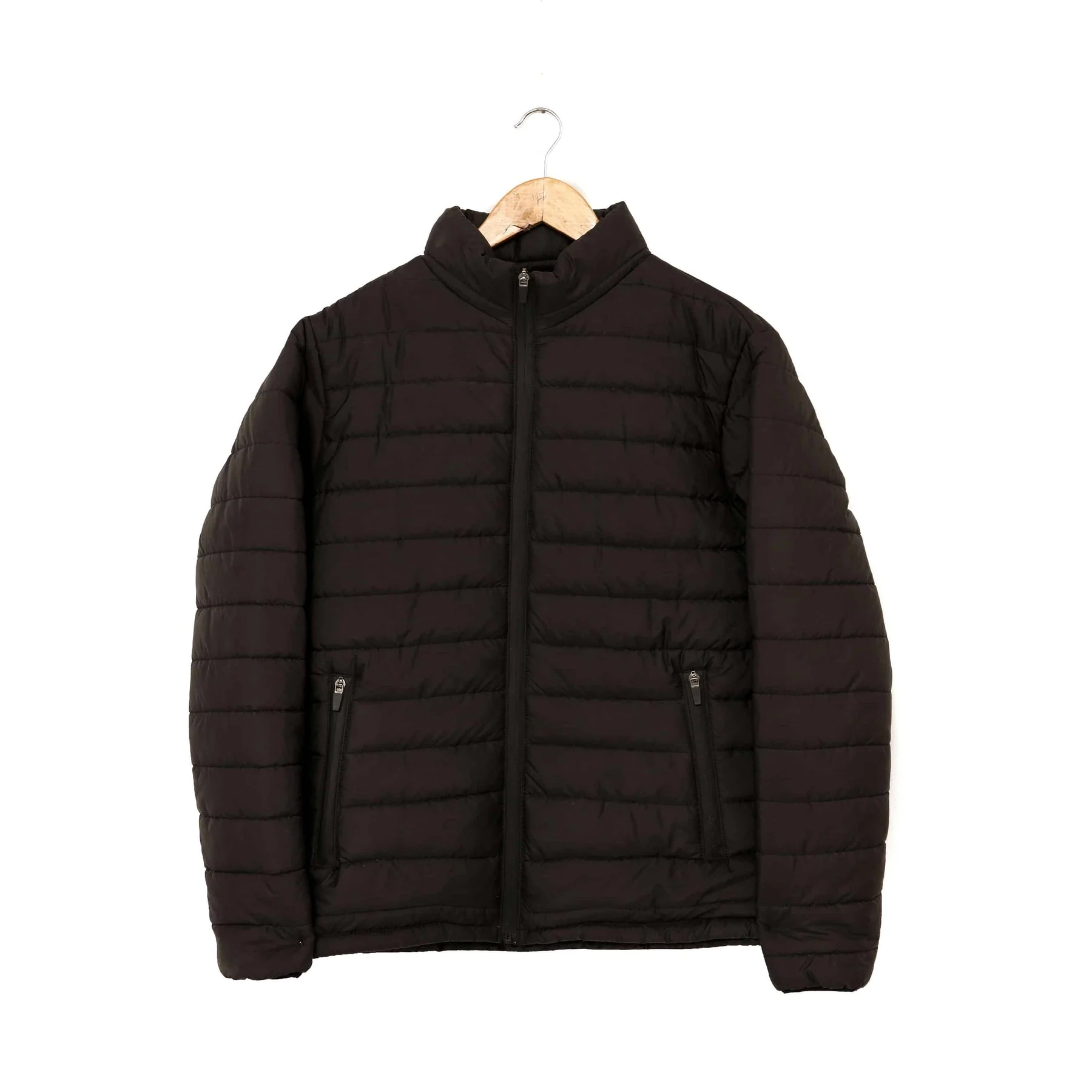 Stand Collar Puffer Jacket - Black - Image 4