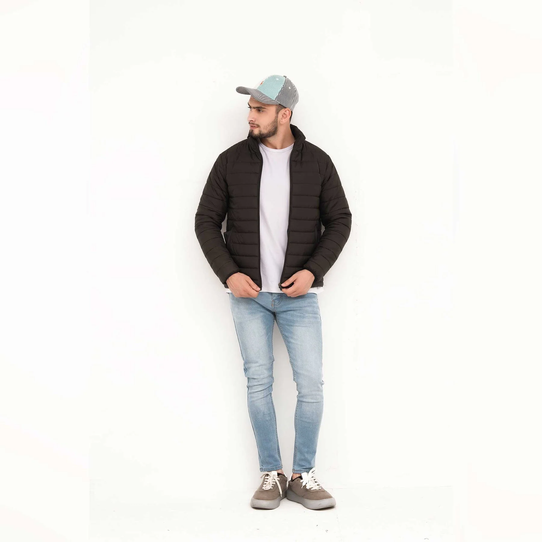 Stand Collar Puffer Jacket - Black - Image 6