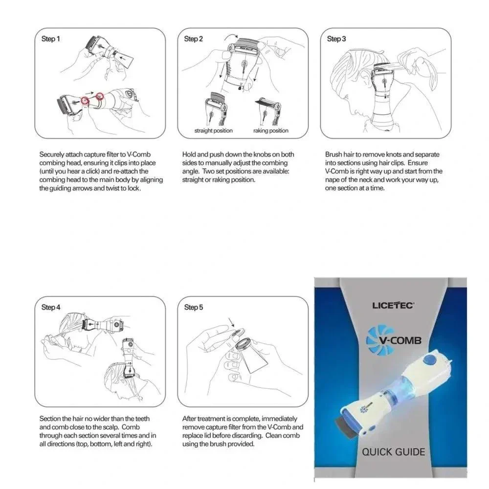 V-Comb Anti Lice Machine – Electric Lice & Nit Removal Comb with Filter - Image 4
