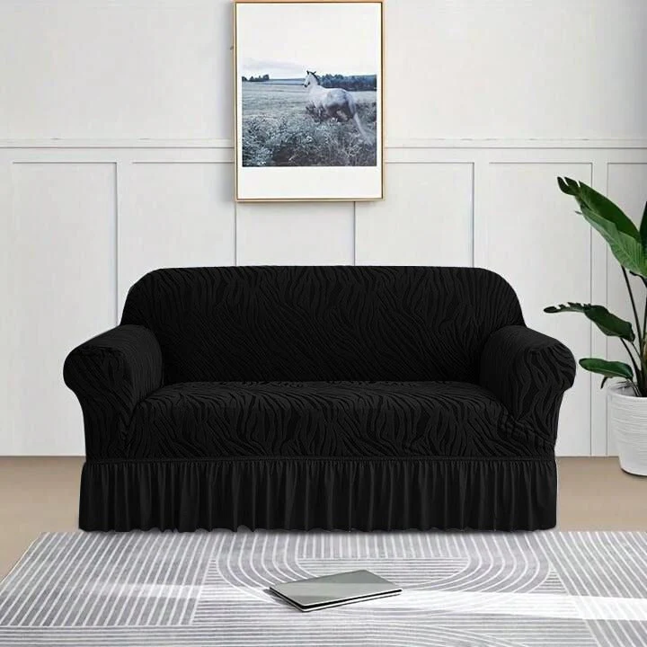 Zebra Velvet Turkish Sofa Cover - Black - Image 3