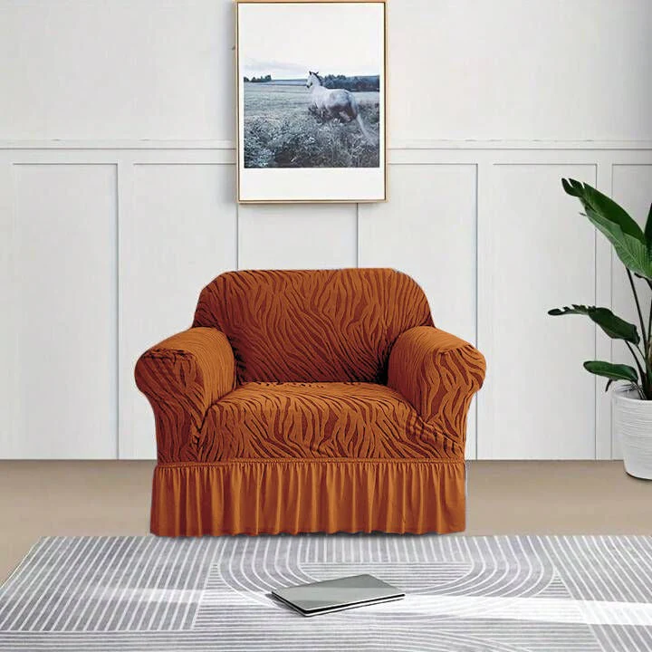 Zebra Velvet Turkish Sofa Cover - Copper Brown - Image 3