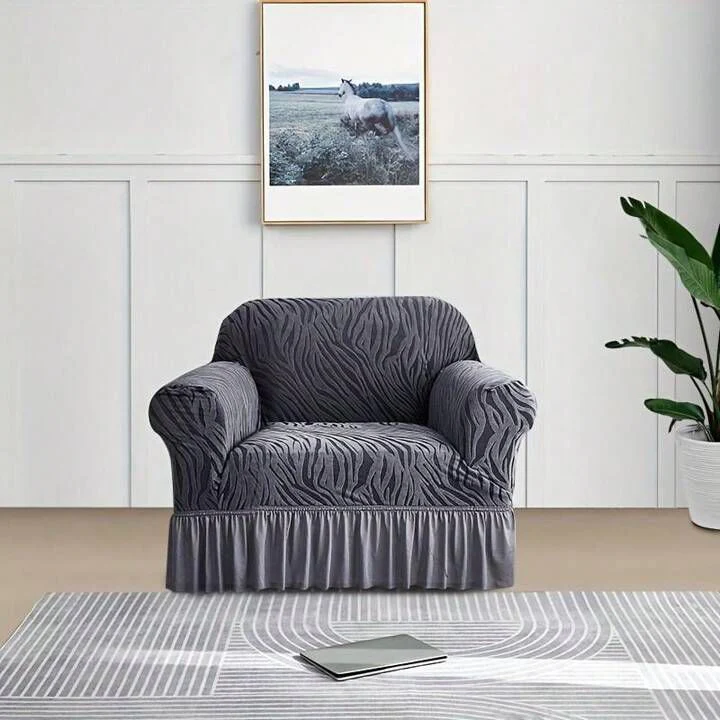 Zebra Velvet Turkish Sofa Cover - Grey - Image 4